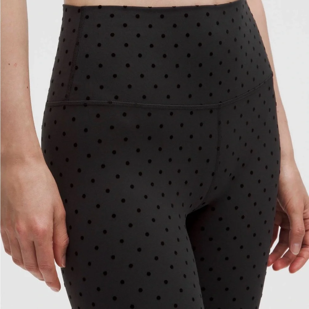 Lululemon Athletica Polka Dot Flocked Black Textured Leggings - Picture 2 of 7